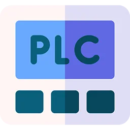 PLC rounded flat icon with letters PLC display on it